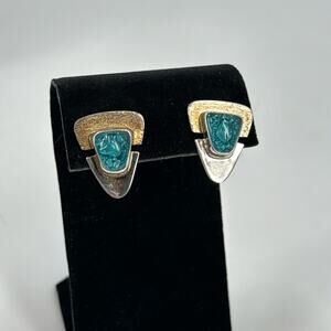 Blue resin gold plated sterling silver stud earrings